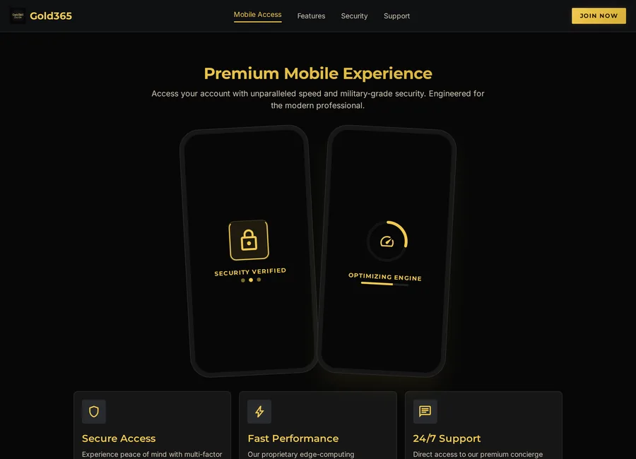 Smartphone screens showing Gold365 mobile access concept